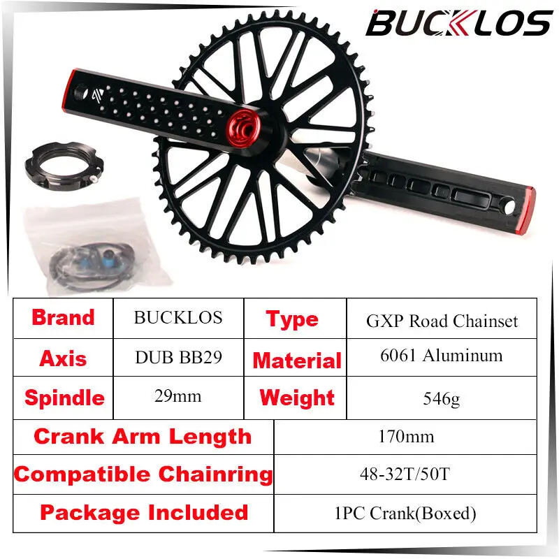 BUCKLOS 170mm Crank Arm Set Spindle 29mm Single and Double Chainring Aluminum Alloy Bicycle