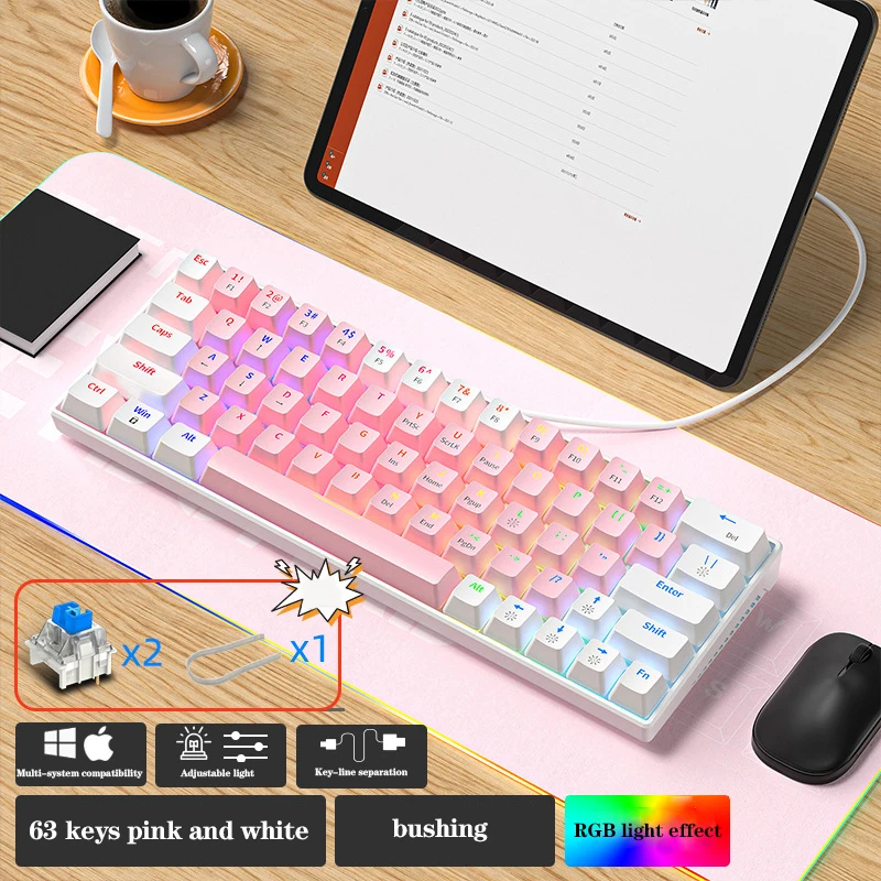 60% Wire Ergonomic Mechan Computer Switch Switches Usb Custom Backlit Mechanical Backlight Mini Rgb Gaming Keyboard