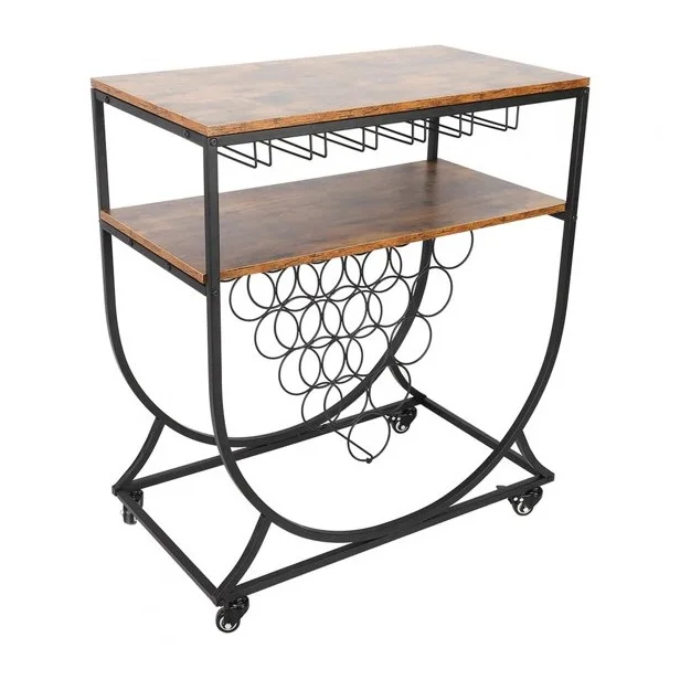 High Quality Bar Cart Modern Farmhouse Black Wood Decorative Bar Cart