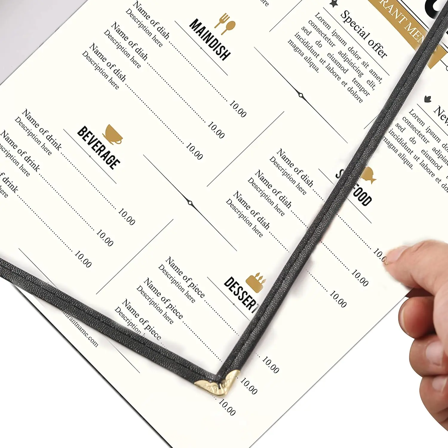 Durable Transparent PU Leather Menu Sleeve 4-Page 8-View A4 Size Restaurant Menu Cover for Hotels
