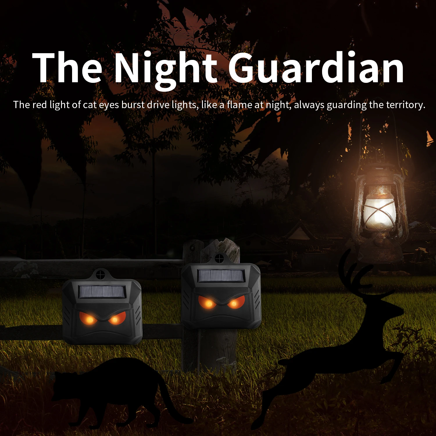 Animal  Deterrent Devices With Red LED Lights Solar Powered Predator Eye Nighttime Animal Repeller Solar Animal Deterrent