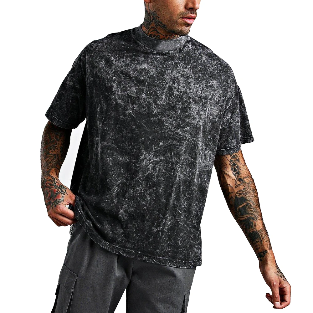 Wholesale Men Acid Wash T Shirt Streetwear Hip Hop Stone 100% Cotton T ...