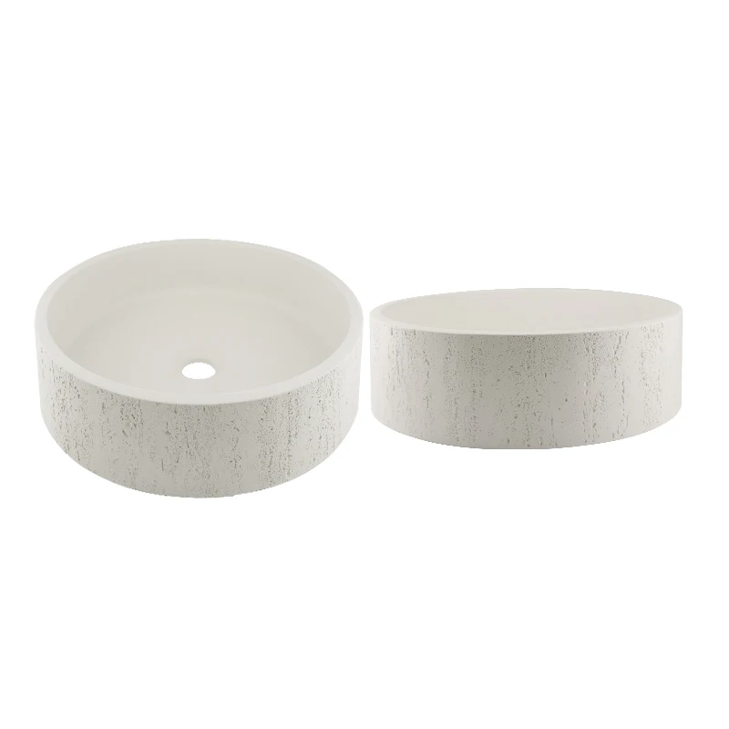 MOHOM Modern Concrete Basin Sink Handmade Grey Cement Counter Top Fluted Design Bathroom