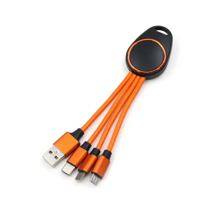 2024 Custom 3-in-1 Multicargador Mobile Phone USB Charger Cord with LED Light Logo Printed Llavero for Computer and Printer Use