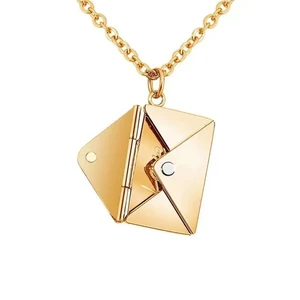 Loftily Stainless Steel Fashion Jewelry Necklace Letter Locket Pendant Envelope Nameplate Necklace