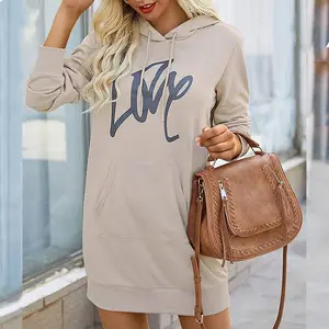 OEM 2025 Custom Printed logo Fashion Elegant Ladies Hoodies Dress for Womens Drop Shoulder Women Graphic Sweatshirt Casual Dress