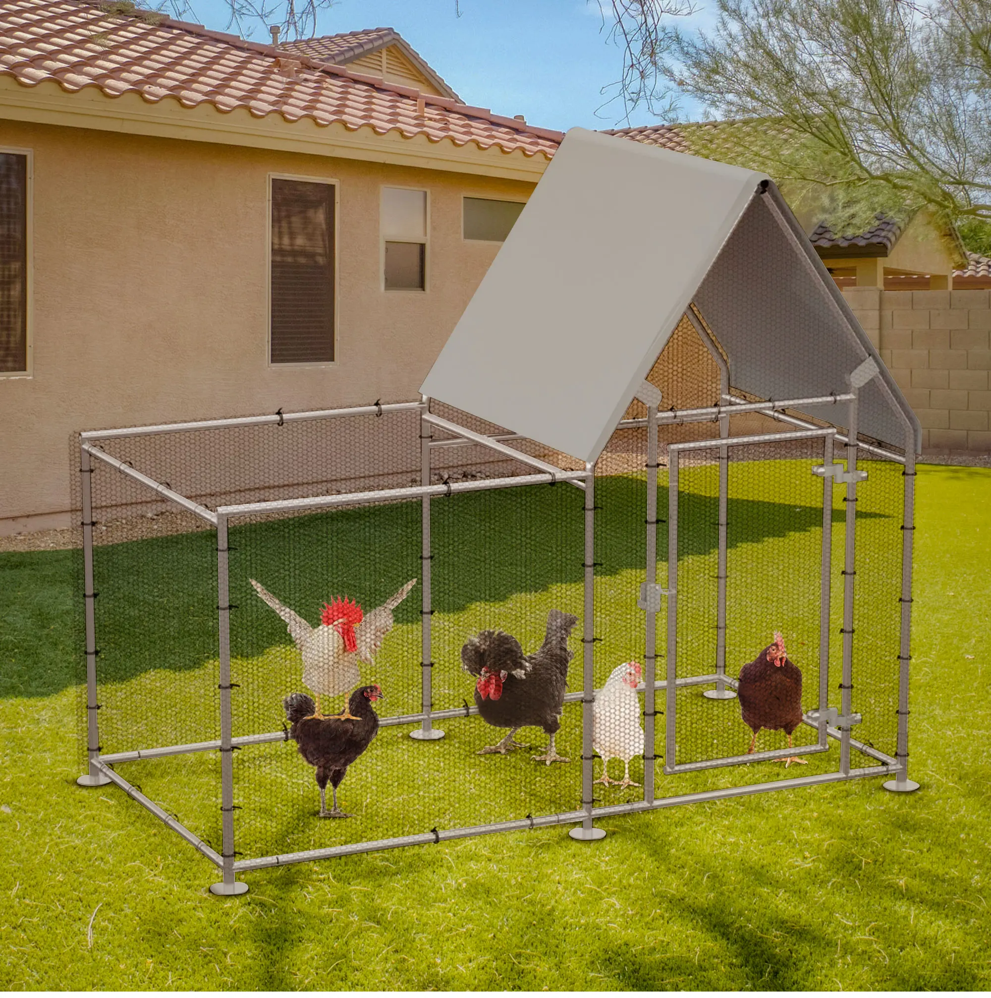 Large Metal Chicken Coop Run Walkin Poultry Cage Waterproof Cover For