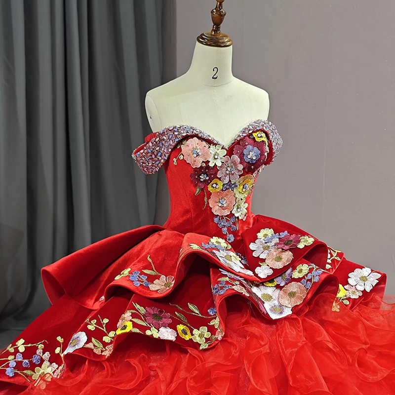 Jancember 6595 Vintage hermosa flor roja vestido de fiesta