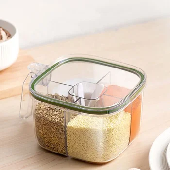 4-Tray Plastic PP Kitchen Seasoning Box Rectangle-Shaped Condiments Container with Spoons Spic Jar Set for Pot Storage
