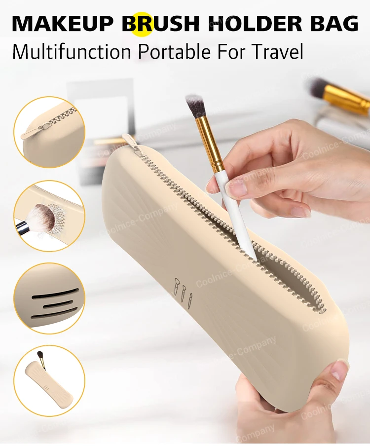 Custom Logo Portable Travel Silicone Cosmetic Pouch Container Makeup Brush Holder Bag Makeup