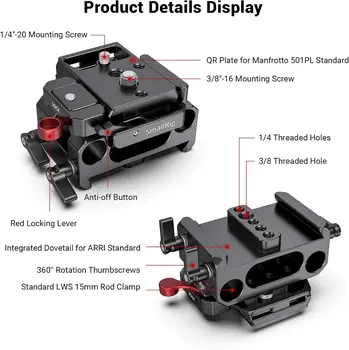 SMALLRIG BMPCC Baseplate for Manfrotto 501PL Compatible with Black Design Pocket Cinema Camera 4K & 6K  2266 detail image