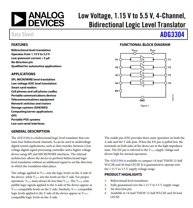 Hot sale Original ADG3304BRUZ Logic IC TRNSLTR BIDIRECTIONAL Voltage Level Translator Bidirectional 1 Circuit 4 Channel 50Mbps