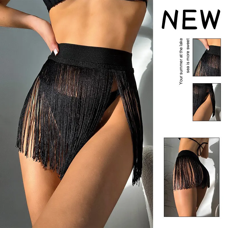 PASUXI 2023 New Trend Solid Fringed Skirt Beach Wear Crochet Beach Short Dress Resort Bikini Cover Swim Bottom Skirt