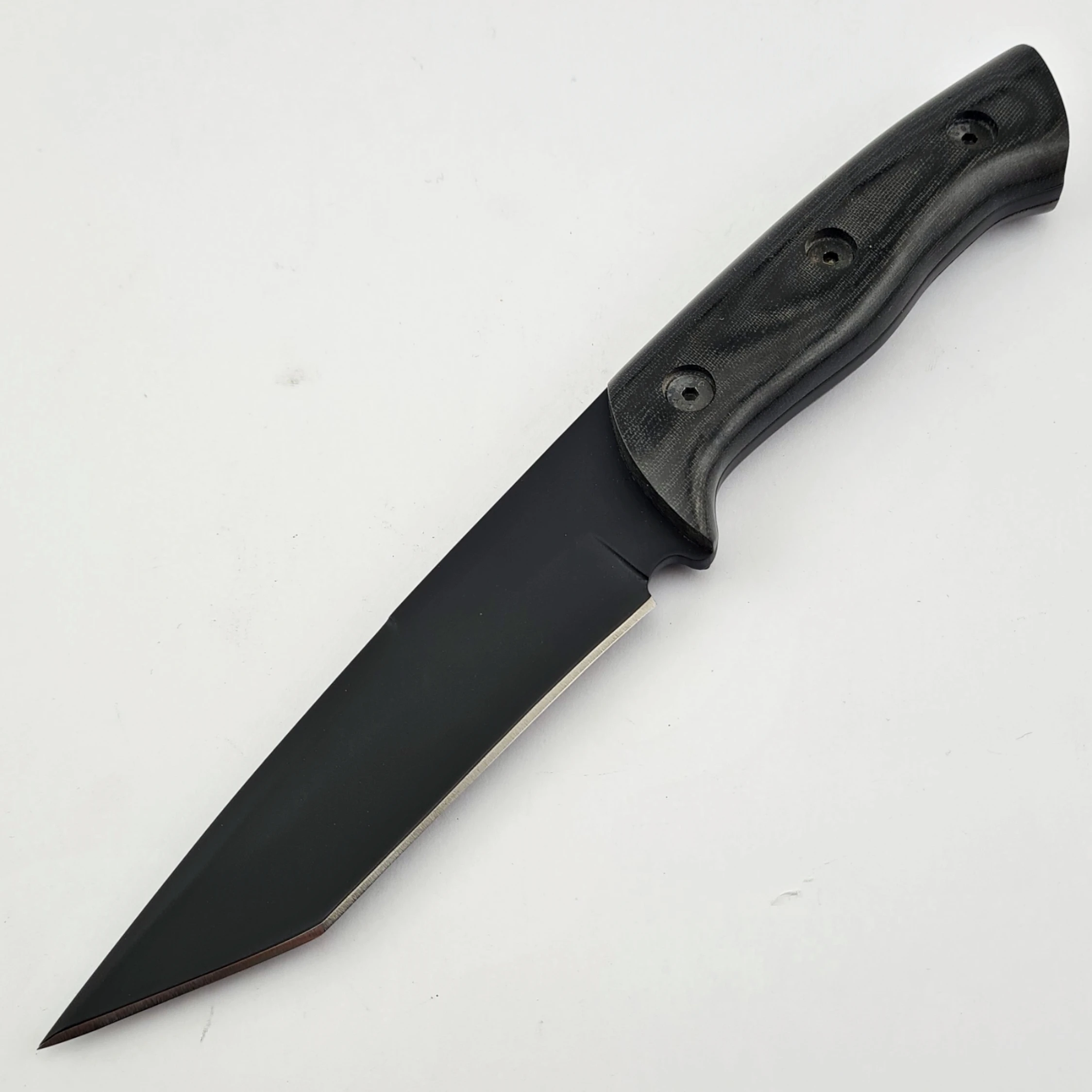 1095 High Carbon Steel Powder Coated Tanto Knife Black Micarta Handle