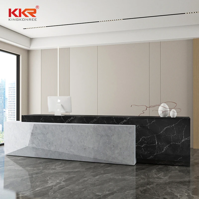Office Custom Front Desk Hotel Supermarket Hospital Information Desk Marble Look Engineer Stone Silica Free Reception Desk