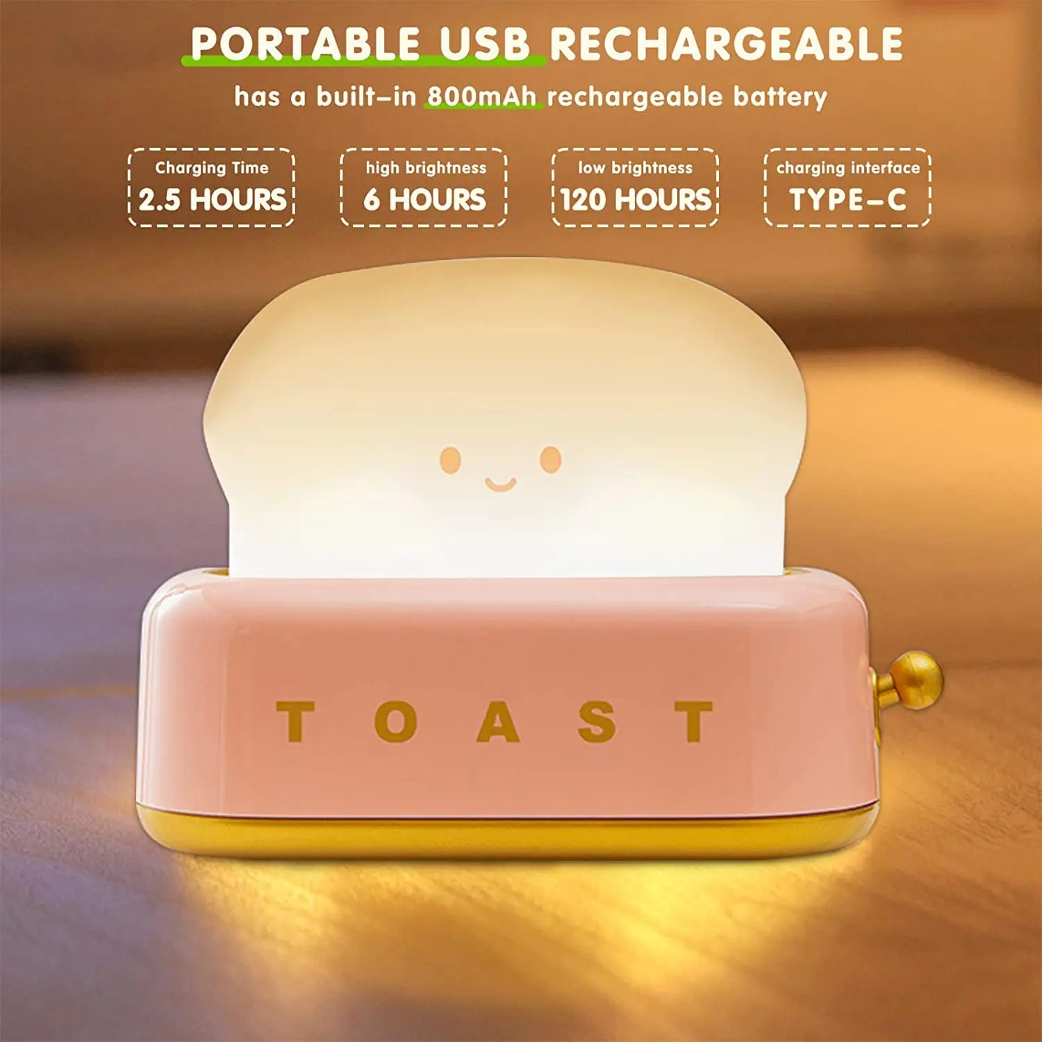 Decorative 3D Toaster Lamp Dimmable Baby Room Led Kids Gift Rechargeable Portable Night Light Bread  Mini Decor Lamp details