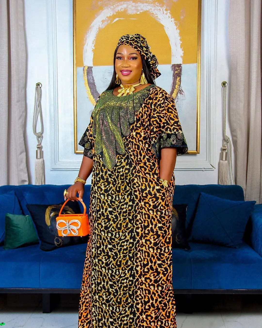 African Popular Fashion Elegant BouBou Dress Set With Scarf Printed Floral  Shining Premium Long Maxi Dresses for Women K0768