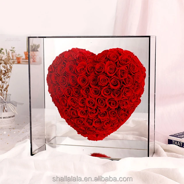 Wholesale Luxury Heart Shape Flower Gift Box Preserved Roses In Acrylic
