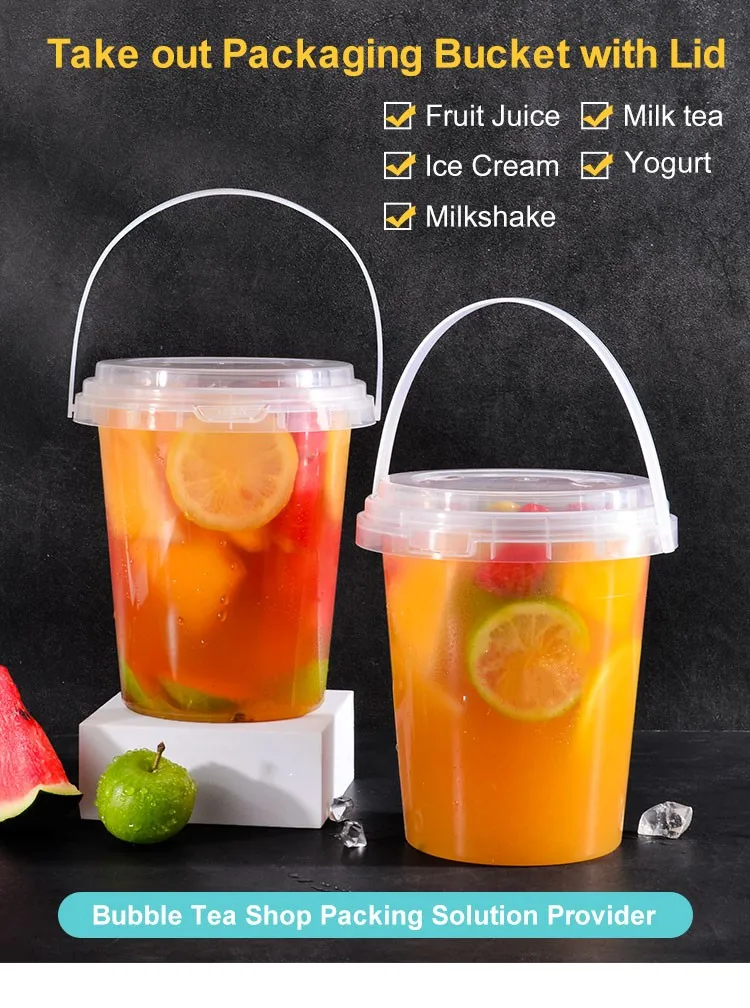 32 Oz Plastic Drink Buckets Wholesale Disposable Fruits Container Clear