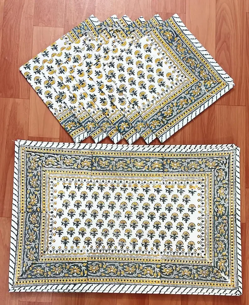 Hand Block Printed Cotton Place Mats Set With Napkins For Dinning & Coffee Table Buy Place
