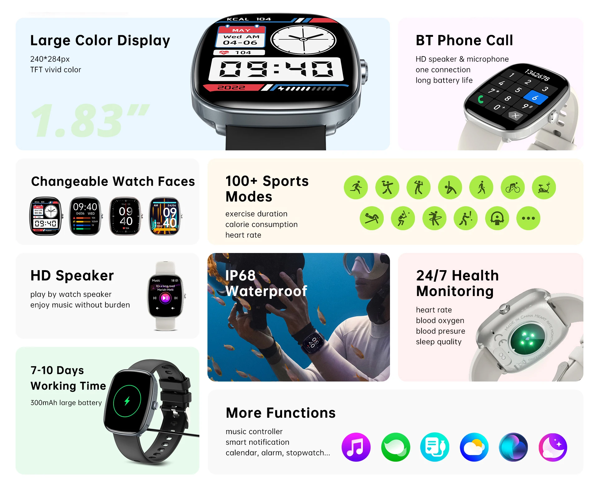 S5 TFT Ip68 Remote Control Photo Diy Dial Music Playback Electronic Female Menstrual Health Bluetooth Call Android Smart Watches