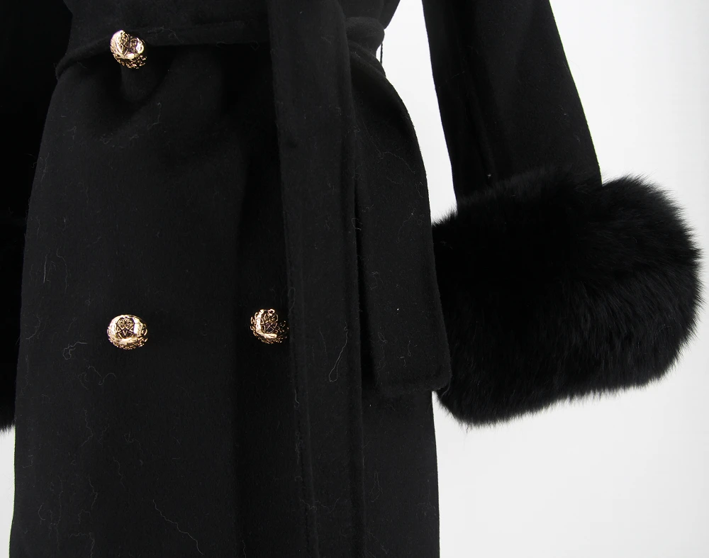 2025 Oem Ladies Elegant Double-sided Wool Coat New Real Fox Fur Big Collar Long Cashmere Wool Jacket For Spring Autumn Winter - Image 4