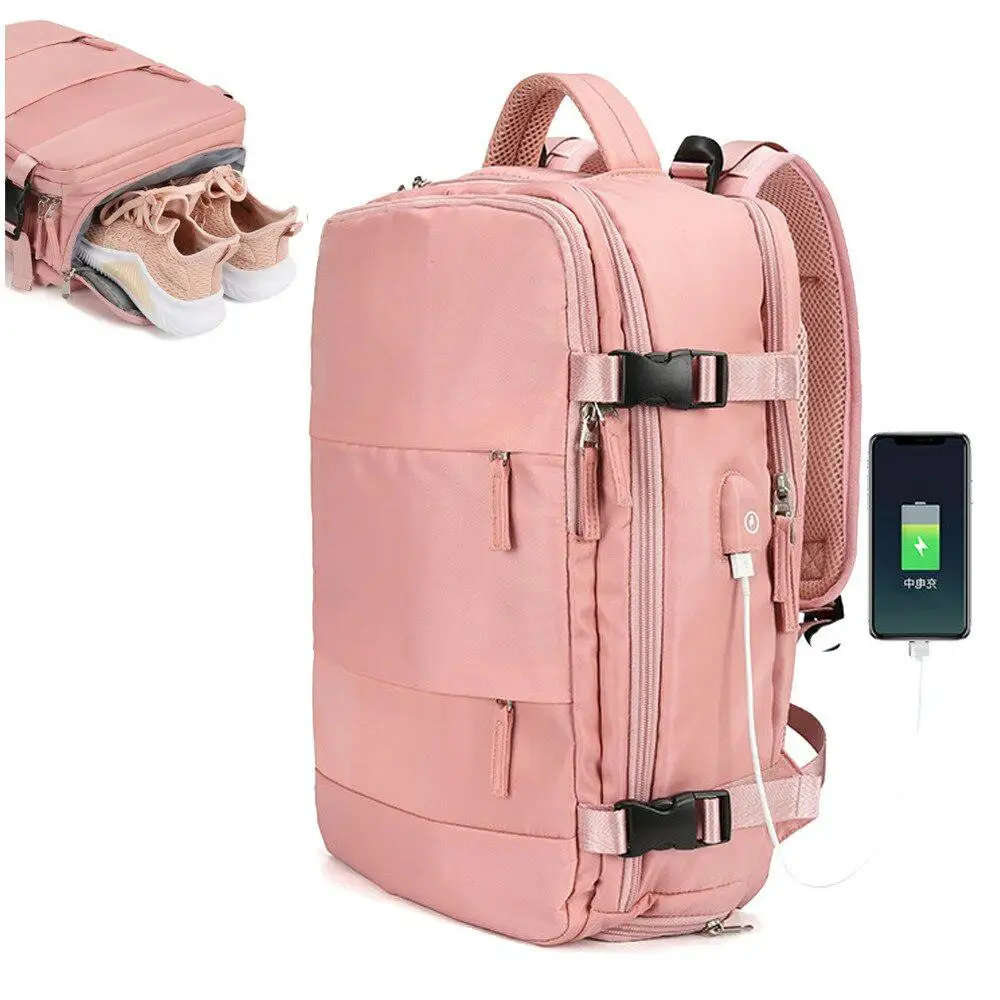 Women Large Gym Student SchoolBag Nylon Travel Laptop Backpack With Usb