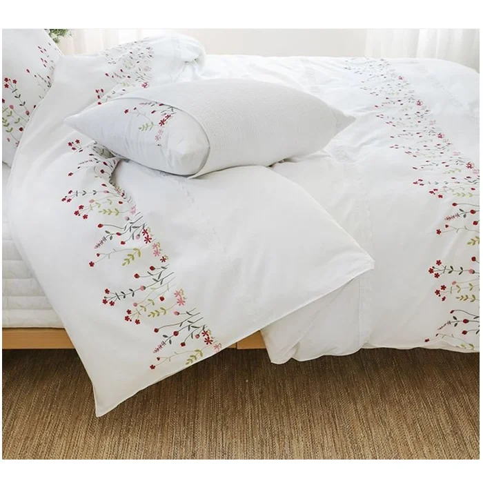 Custom Embroidery Flower Garden Bedding Set Cotton Sateen High Quality