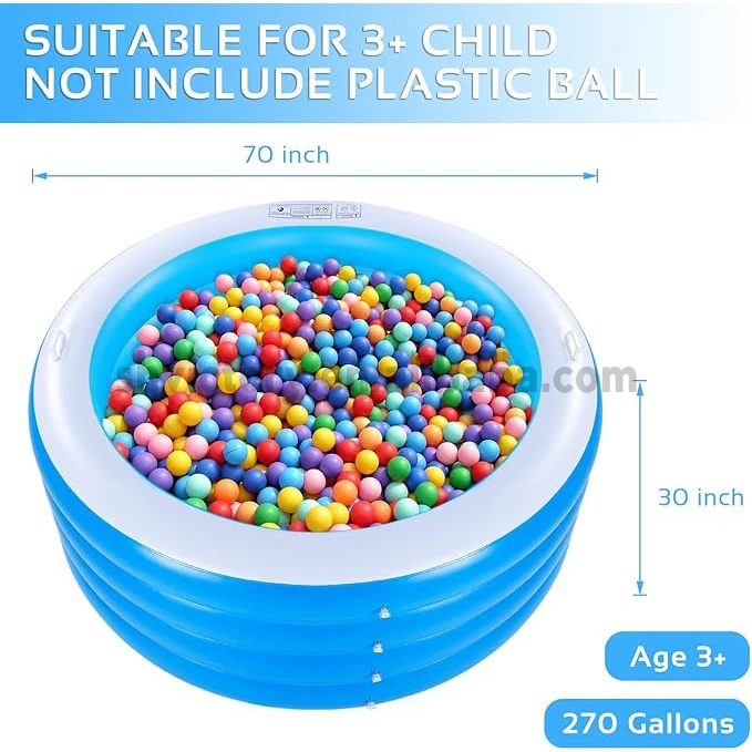 Blue 70\"x30\" Large Deep PVC Inflatable Swimming Pool for Families Kids 3+ Years Old Summer Water Party in Garden Backyard