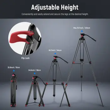 NEEWER 79"/200cm Video Tripod Heavy Duty Aluminum Alloy Camera Tripod Stand With Fluid Drag Head detail image