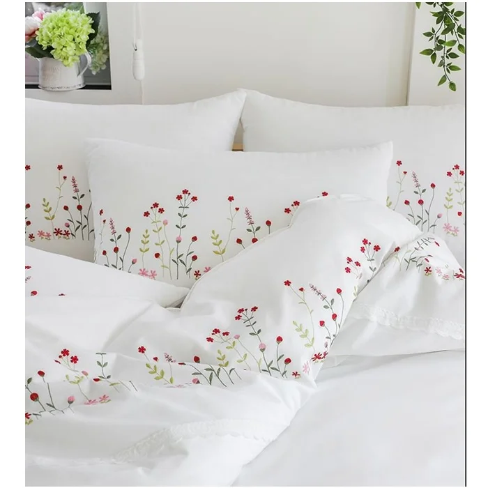 Custom Embroidery Flower Garden Bedding Set Cotton Sateen High Quality