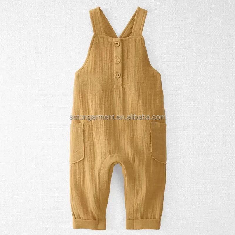 Fashion Style Organic Cotton Gauze Muslin Baby Overalls Infant Jumpsuit