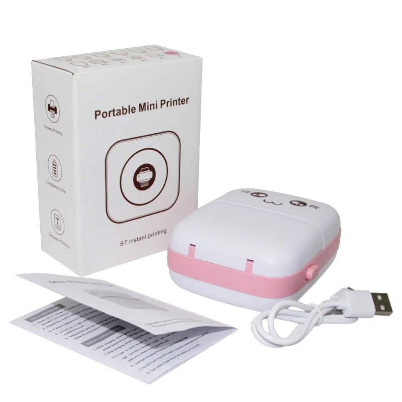 Mini Pocket Mobile Phone Label Printer Handheld Photo Printer with Blue Tooth Thermal for Kids Gift Color Sticker Paper Rolls