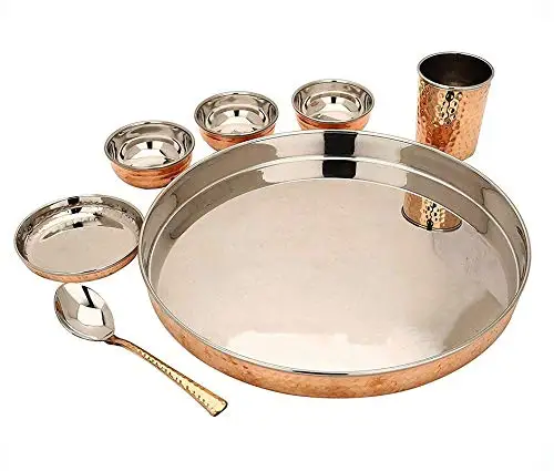 king International Copper Dinner Set of 5pcs 1 Plate 1 Glass 1 Spoon 2 Curry Bowl Architectural/Ornamental Corrosion Resistance