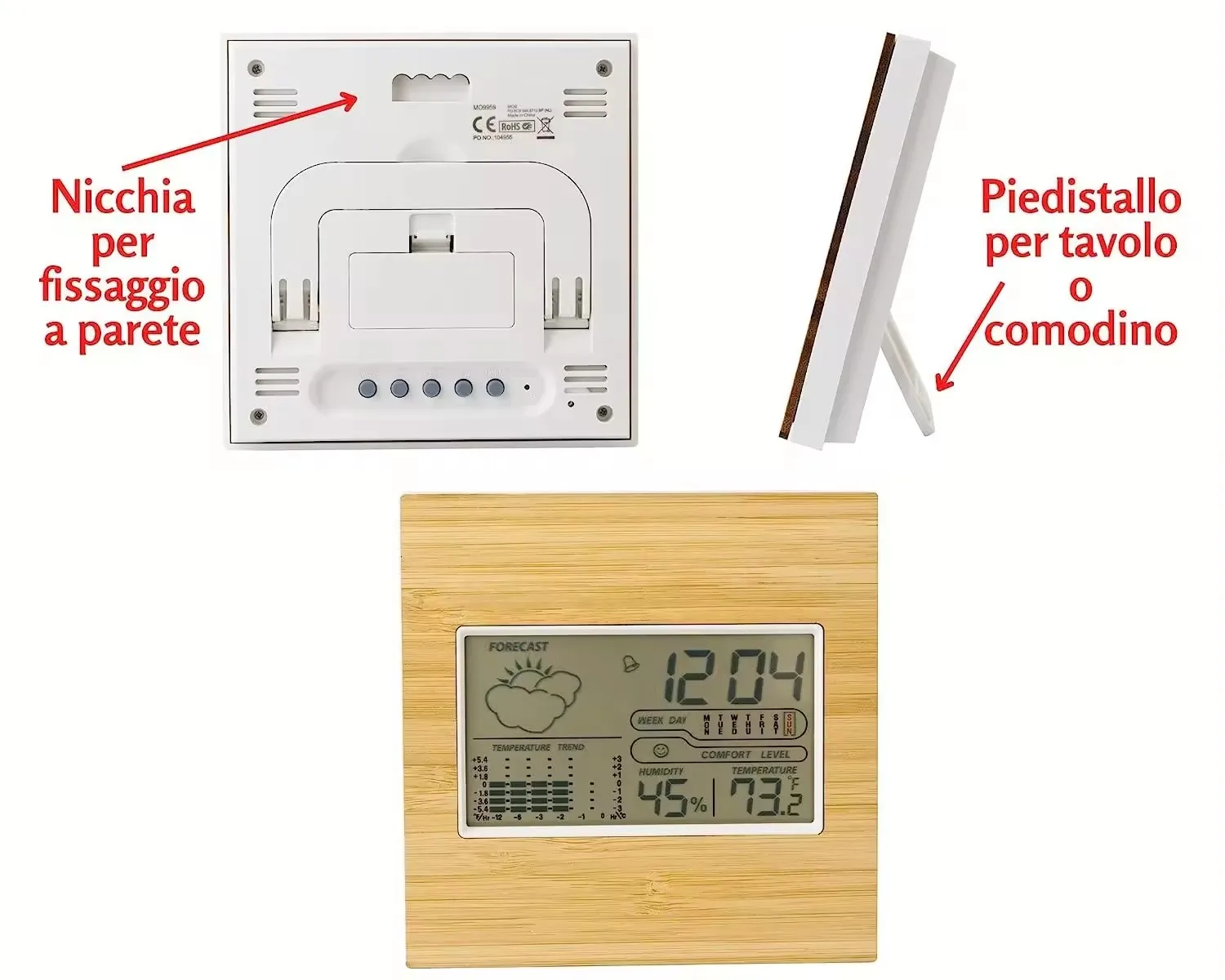 Popular New Natural Bamboo Weather Station Eco-friendly Multi-functional LCD Digital Calendar Alarm Clock