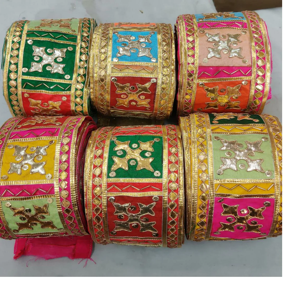 Custom Made Embroidered Thread Work Laces with Multi Coloured Options in 3 Inches Width Ethnic Indian Design for Resale.