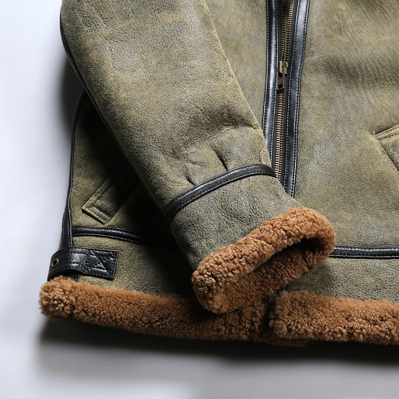 Classic B3 Bomber Jacket For Men Genuine Sheepskin Leather Coat_voghion.com