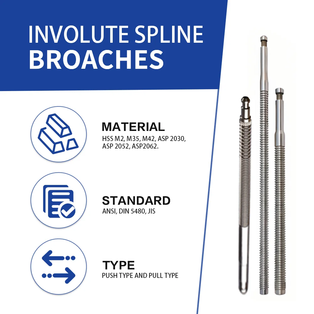 HSS Involute Spline Broaching Tools Push Custom Designed Spline Broaches for Transmission Shaft Gear