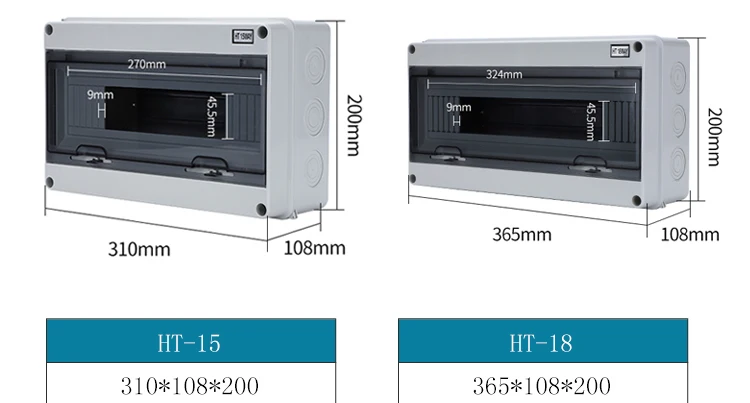 HT-2 IP65 ABS 2 Way Distribution Protection Box 2 Modules Waterproof MCB Circuit Breaker Distribution Box for Indoor and Outdoor