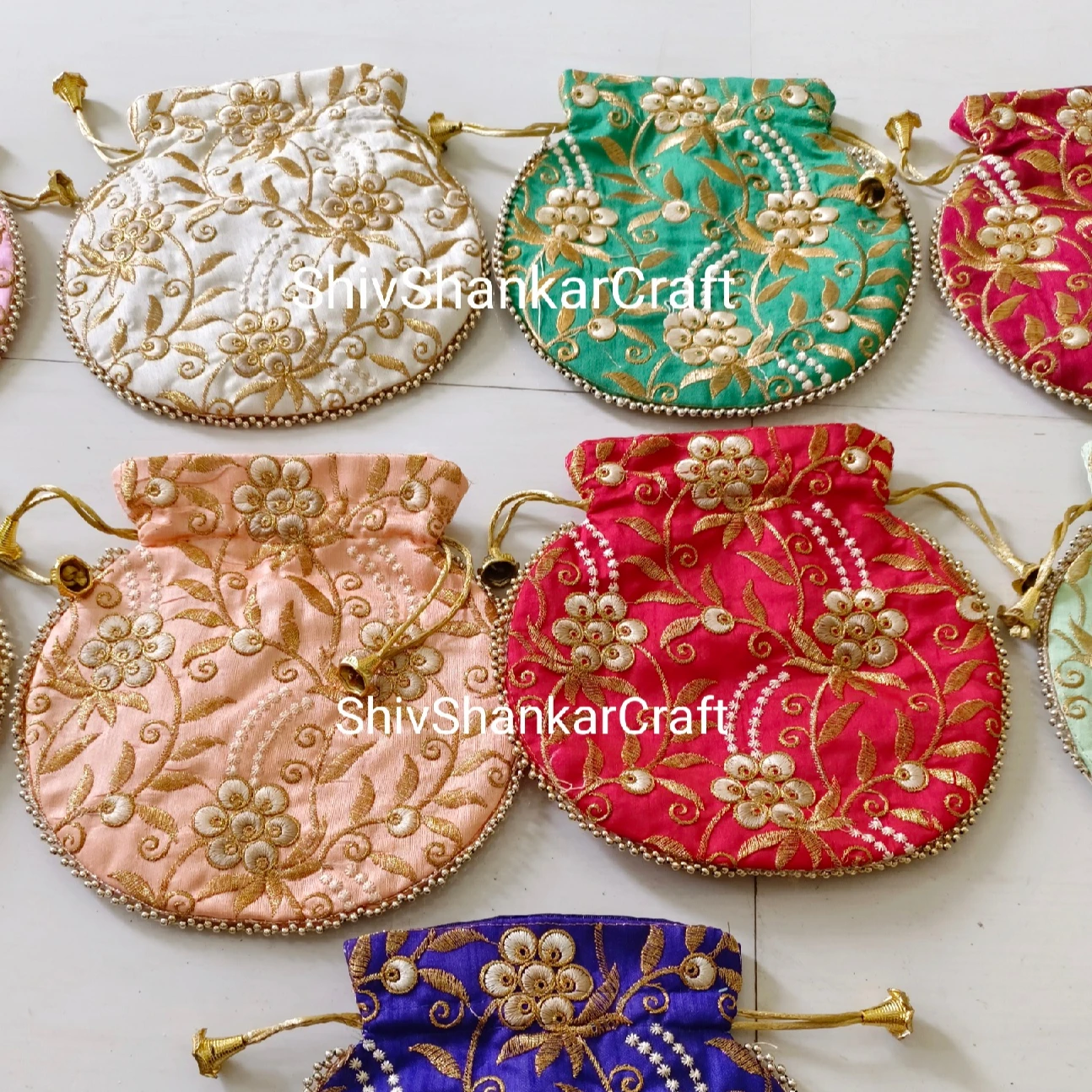 Indian Handmade Women's Embroidered Hand Bag Clutch Purse Drawstring