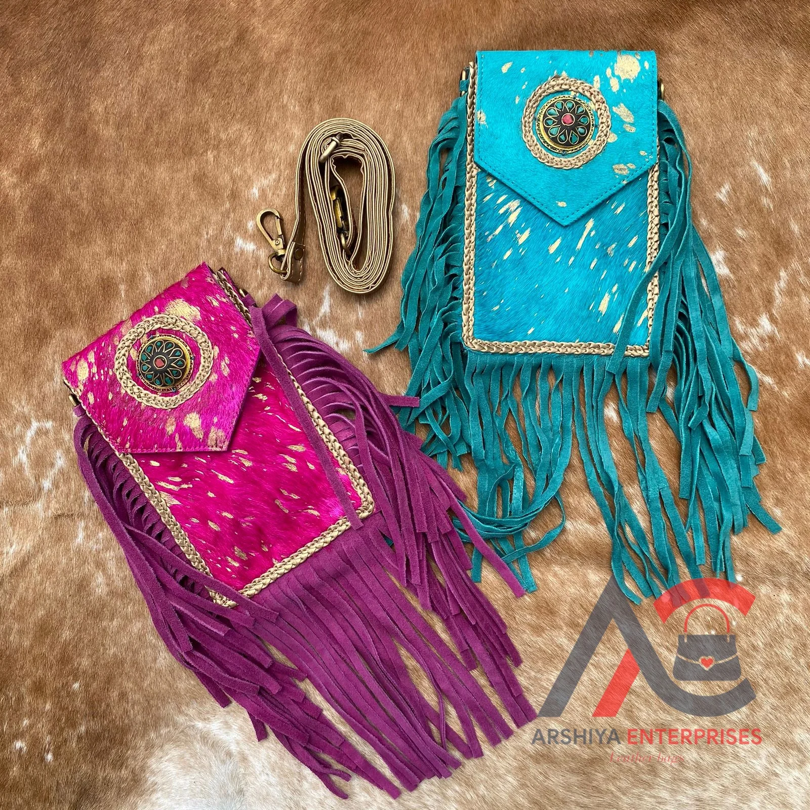 Zelris Women's Western Fringe Crossbody Wallet - Turquoise Concho, Suede Trifold With Detachable Strap