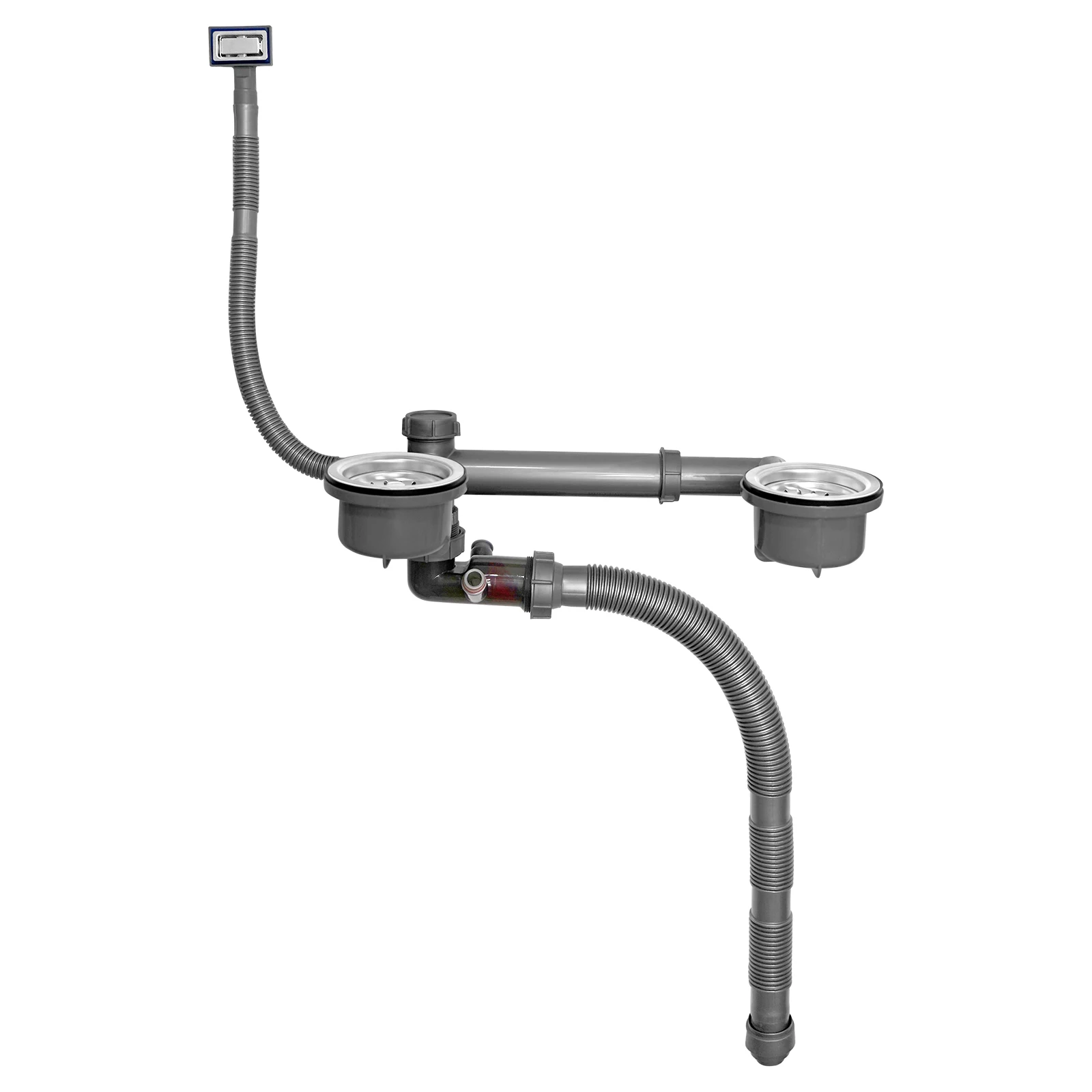 Universal Kitchen Sink Drain with Hard PP Pipe   Stainless Steel Kitchen Sink Basket Strainer with Snap and Lock Basket