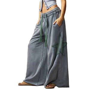 Women's High Quality Pure Cotton Sweatpants - Baggy Streetwear, Multiple Splicing, Washed Vintage with Loose Hem