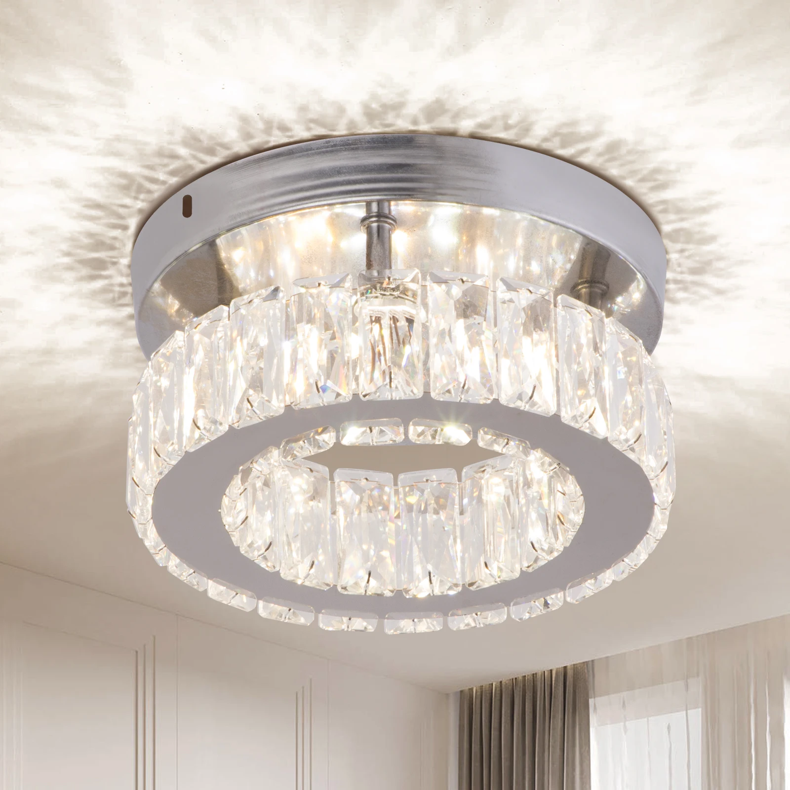 Crystal Small Chandelier Light LED Crystal Flush Mount Ceiling Light  for Dining Room Bedroom