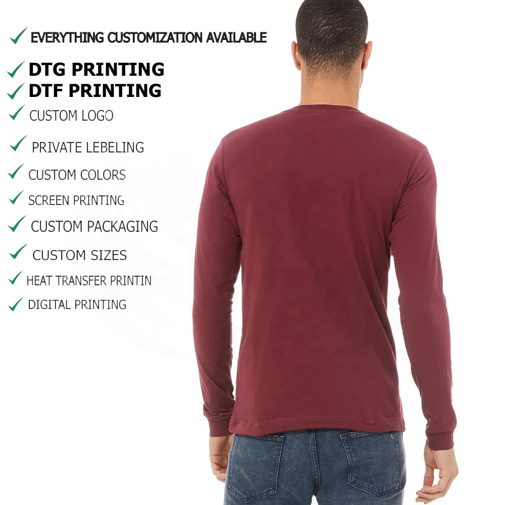 Custom Dtg Dtf Print Screen Printing Embroidery T Shirts Full Sleeve ...