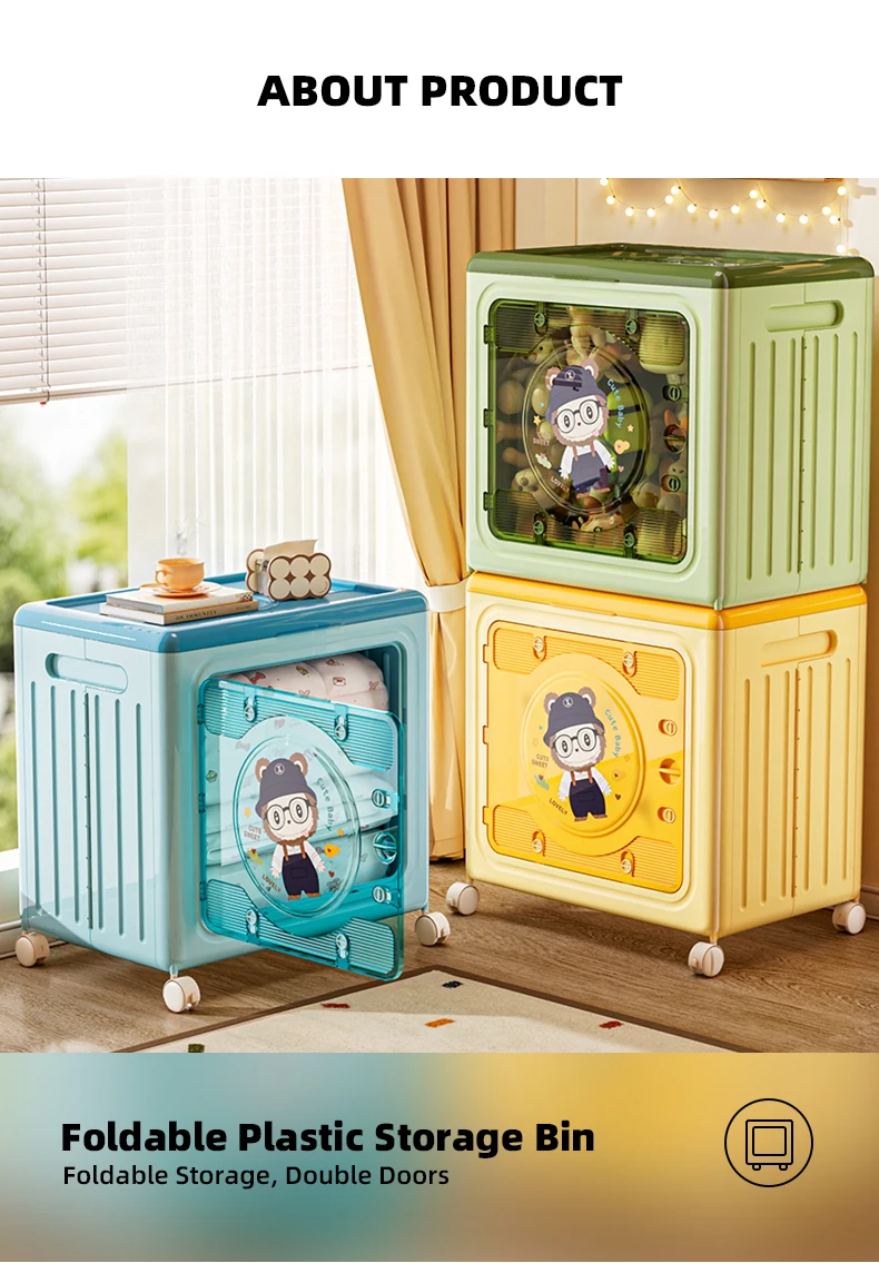 product wanuo collapsible kids toy storage box home plastic storage box cute kids toy storage box with wheels-2
