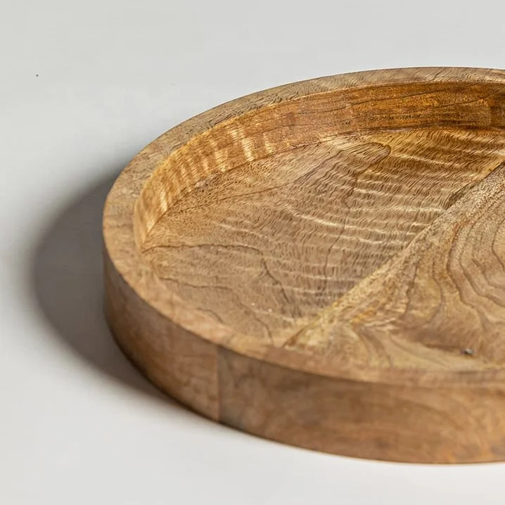 Vintage Style Acacia Rustic Wooden Serving Tray Round Wood Decorative