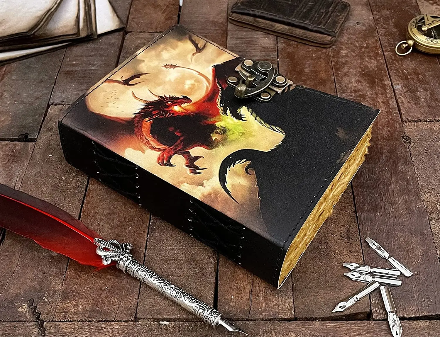 Винтажный журнал в кожаной обложке Дракон заклинание Книга теней Подземелья и Драконы подарки