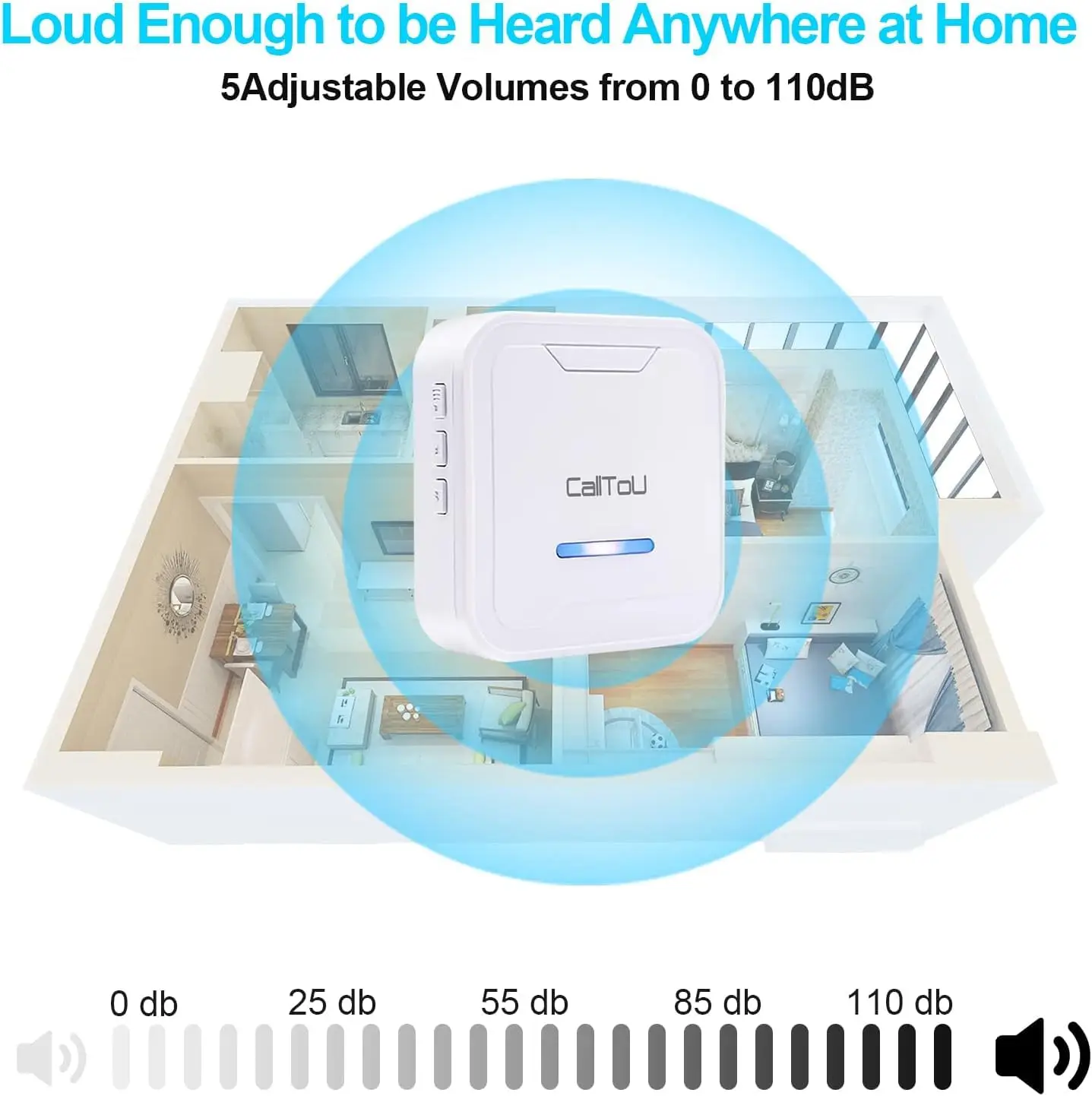 203 Design Daytech Smart LED IP44 Waterproof Wireless Door Bell Chime Long Range Distance Door Ring for Hotels and Hospitals
