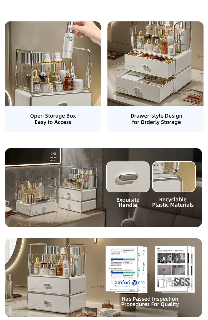 product wanuo double drawers makeup organizer clear top compartment makeup organizer plastic makeup organizer-3